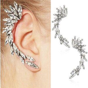 Crystal Leaf Ear Cuff Climbers – 14K Gold Plated Statement Earrings for Women
